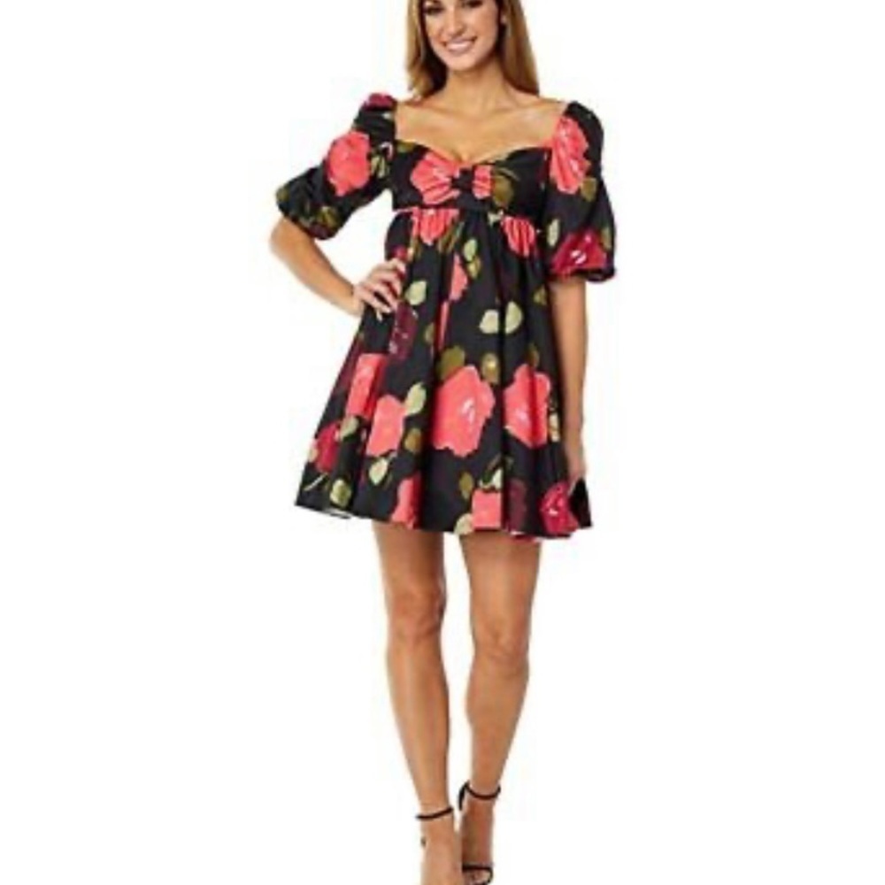 Kate Spade NWT New York Just Rosy Beau Dress Short Babydoll Black Floral Size 6